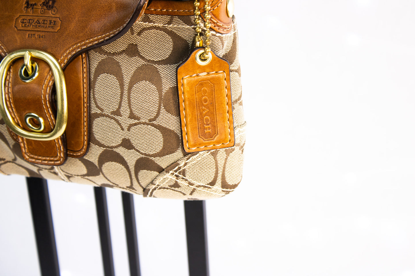Vintage Coach Signature Canvas Shoulder Bag with Leather Buckle