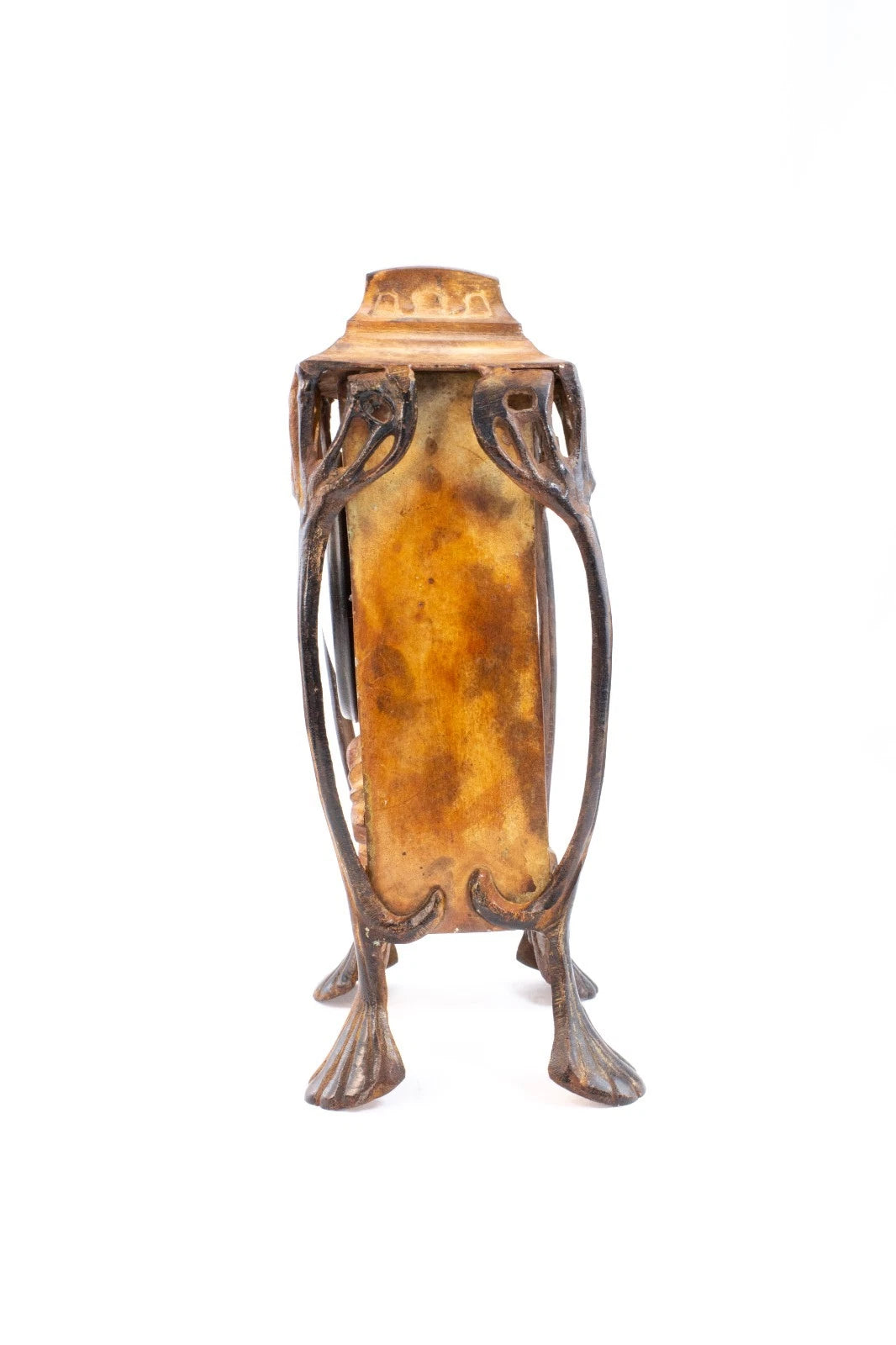 Vintage Art Nouveau-Style Metal Mantel Clock – Fleur-de-Lis Design, Non-Working,