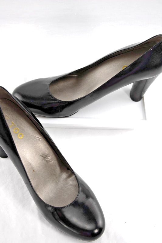 Me Too Black Leather Heels | “Milly” Size 8M Round Toe Pumps | Classic High Heel