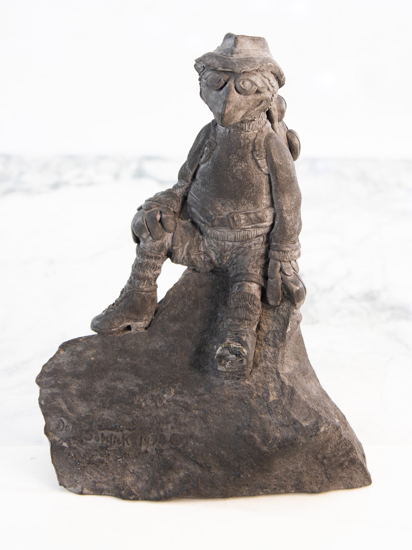 Vintage Signed Owl Sculpture 1978 | Hand Sculpted Stoneware Hiker Art