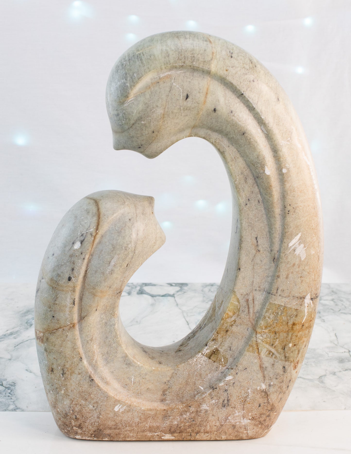Abstract Marble Sculpture | Mother & Child Form | Mid-Century Modern Stone Art