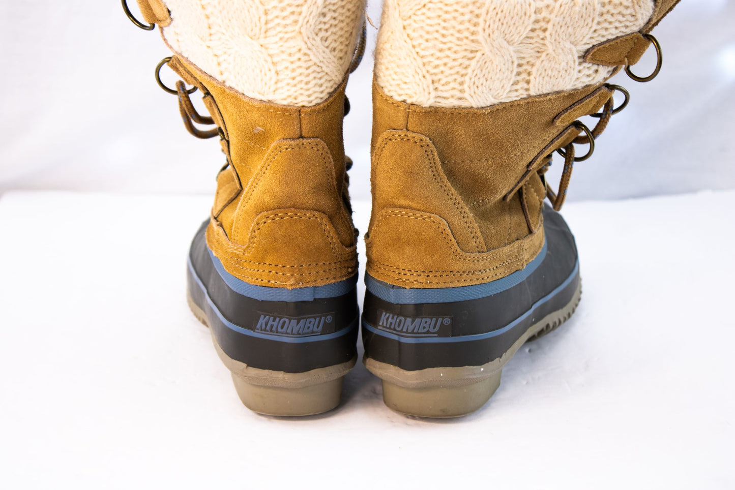 Khombu Womens Duck Boots Size 6 Winter Suede Knit Cuff Lace Up Waterproof