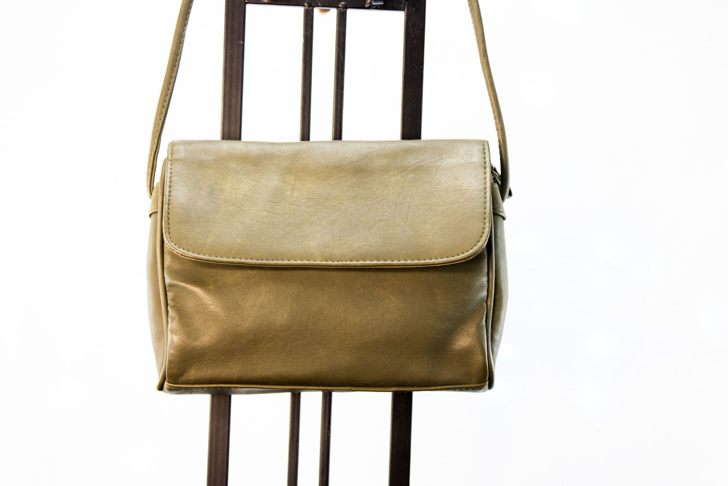 Vintage Samé Olive Green Crossbody Purse Structured Vinyl