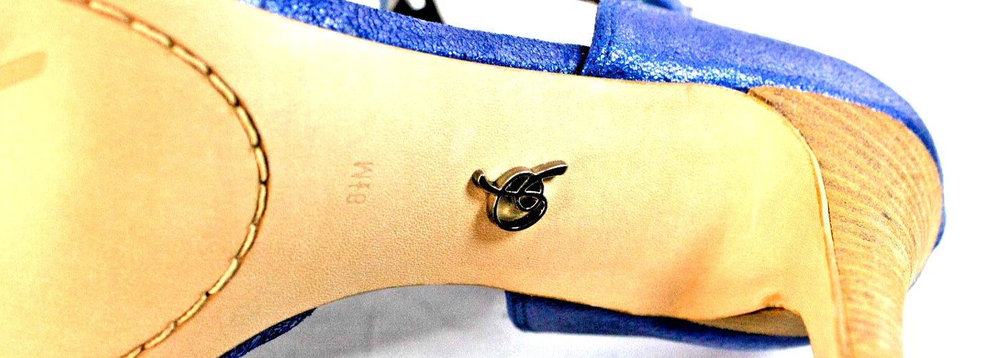 💙 Rachel Roy Metallic Blue Heels | Studded Strappy Sandals | Size 8.5M