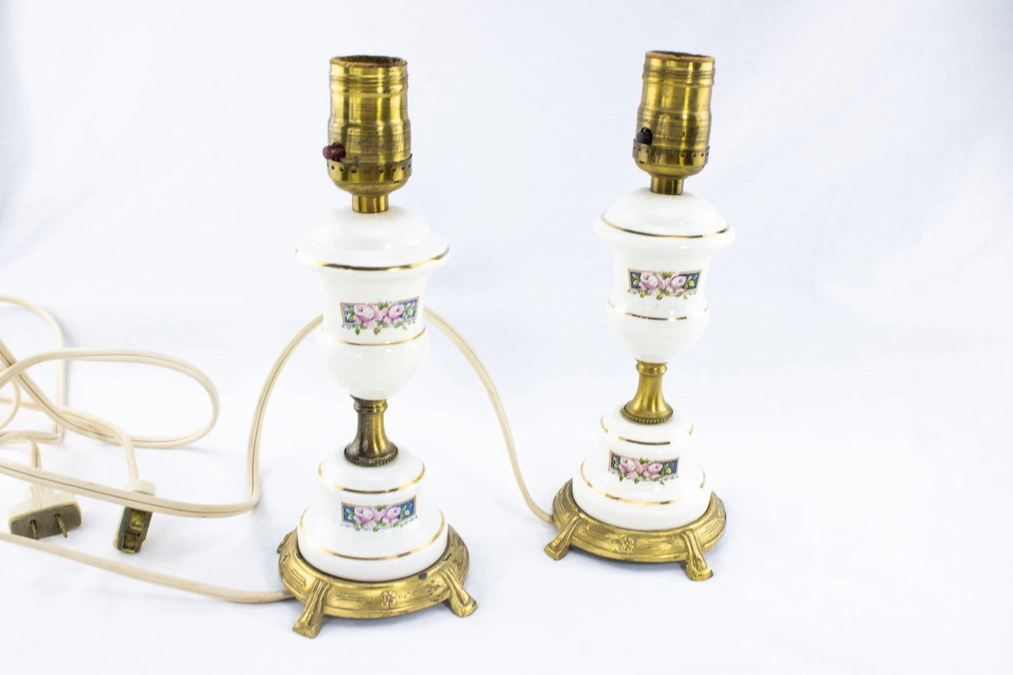 Vintage Hobnail Glass Hurricane Lamps – Pair | Working Electric Table Lamps