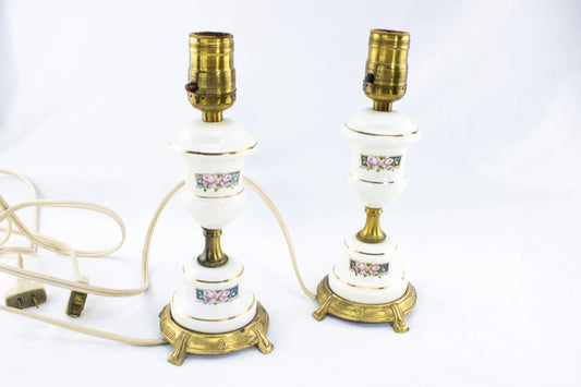 Vintage Hobnail Glass Hurricane Lamps – Pair | Working Electric Table Lamps