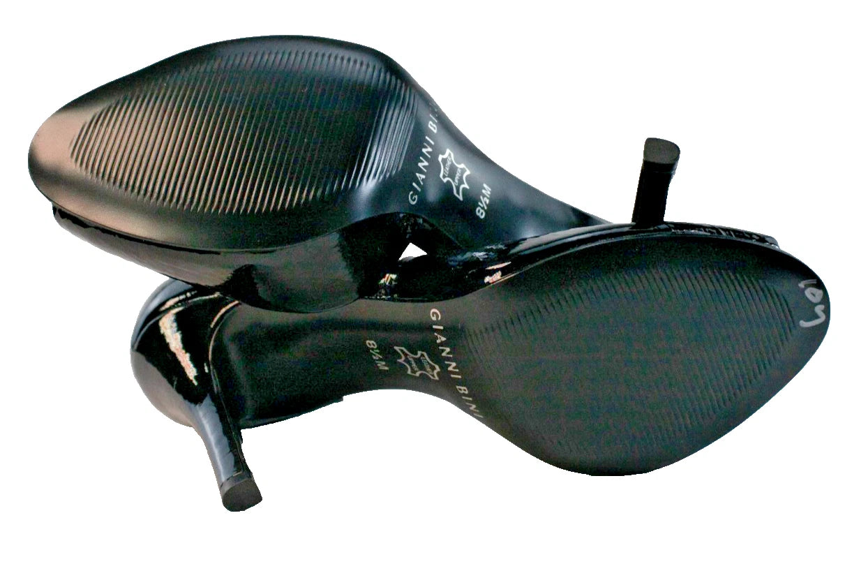 🔥 GIANNI BINI Black Patent Leather Peep-Toe Heels | Size 8.5M | Stiletto