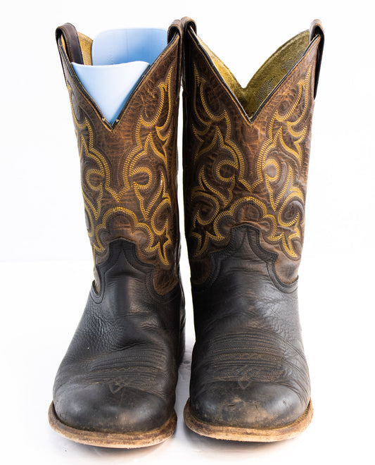 Vintage Justin Cowboy Boots | Men’s 9.5 D | Made in Mexico | Black Brown Leather