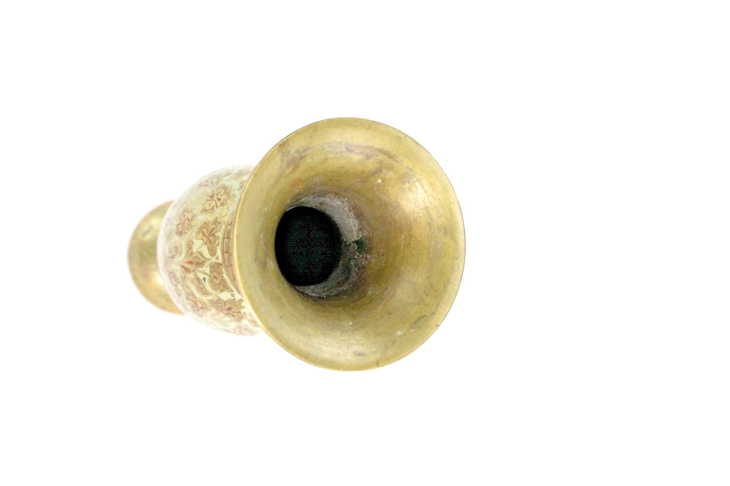 🏺 Vintage Brass Vase from India | Etched & Enamel Floral | 10” Tall Ornate