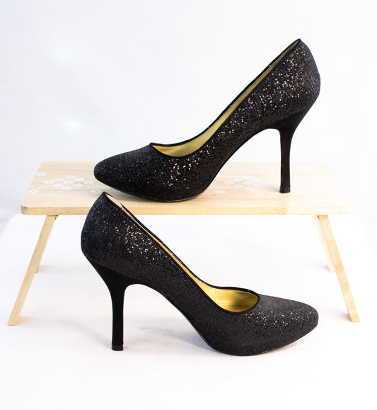Vintage Nina New York Black Glitter Heels Size 8.5 Sparkly Party Pumps