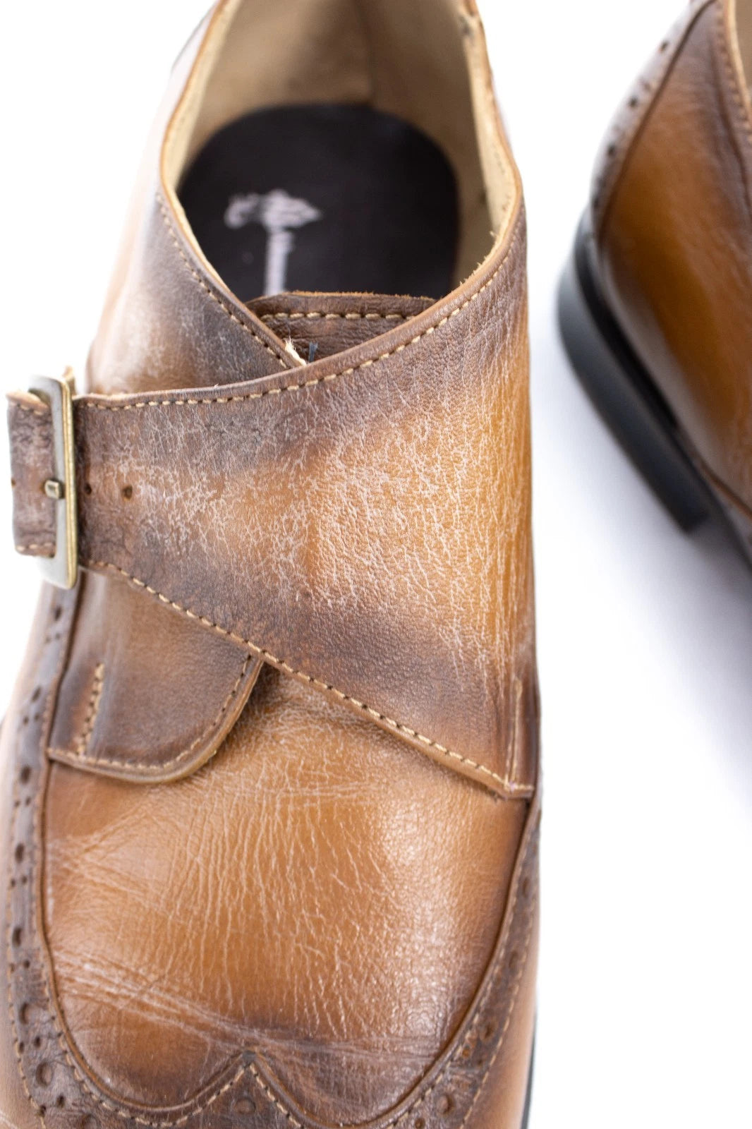 Alexander & Lucy Handmade Leather Monk‑Strap Brogue Shoes • Cognac Brown •