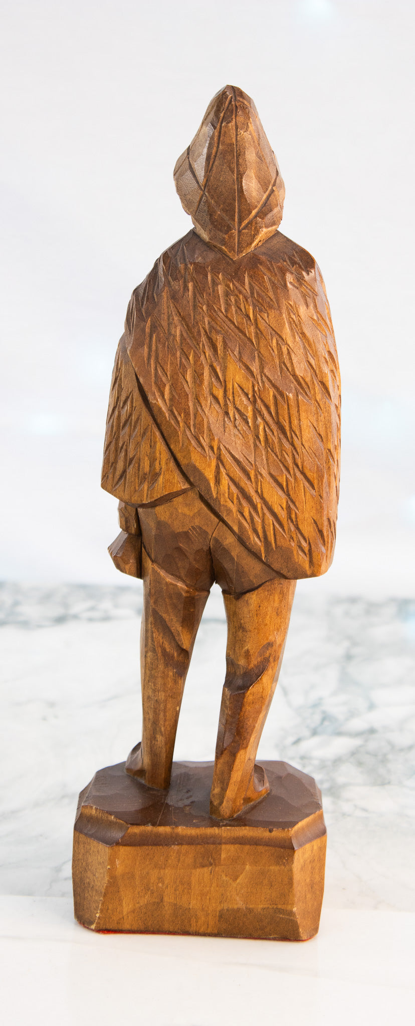 Signed Hand Carved Wooden Folk Art Man Vintage Cloaked Figure Sculpture