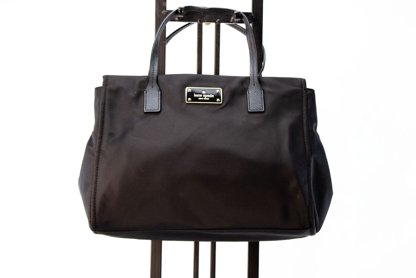 Kate Spade Black Nylon Tote Handbag Gold Hardware Zip Top