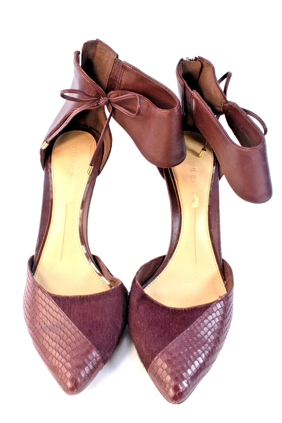 Gianni Bini Ankle Strap D’Orsay Pumps 10M Leather & Calf Hair Pointed Toe