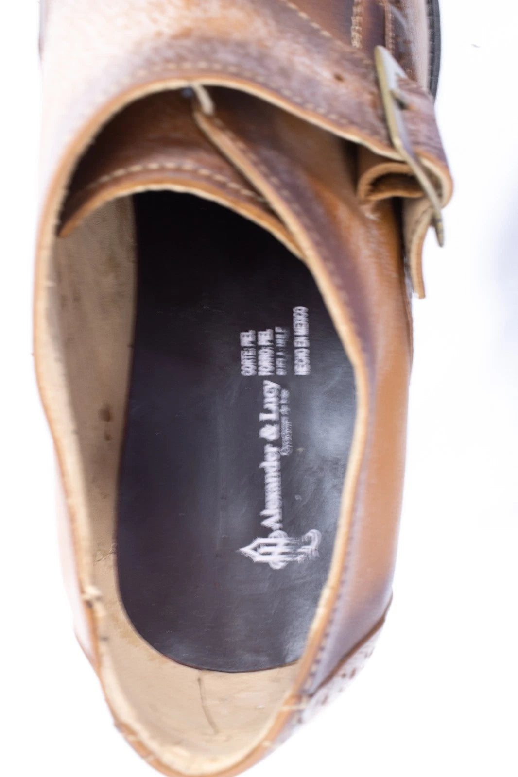 Alexander & Lucy Handmade Leather Monk‑Strap Brogue Shoes • Cognac Brown •