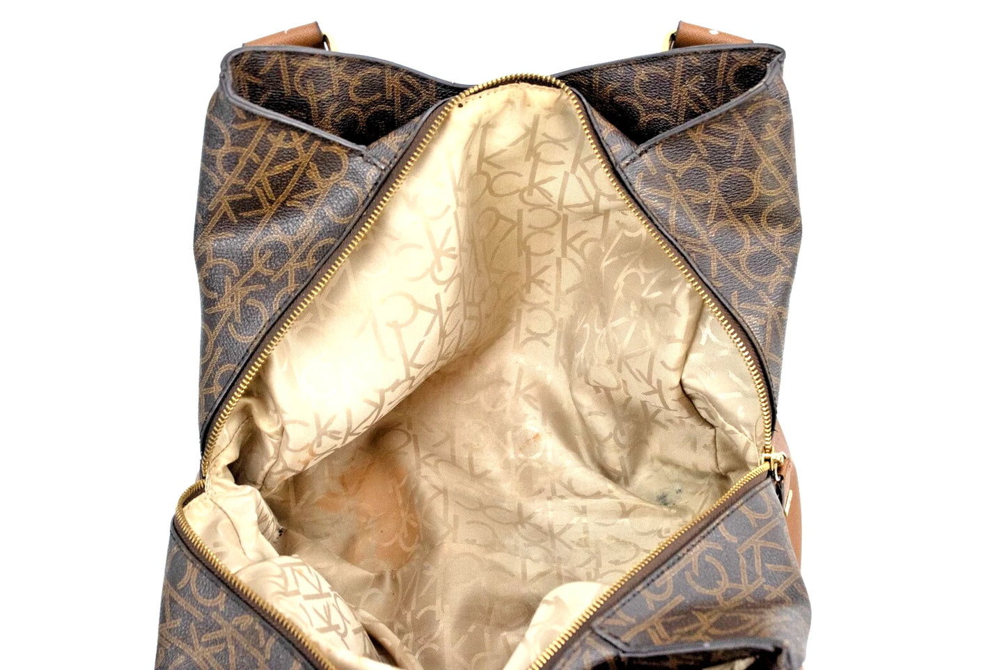 Calvin Klein Brown Monogram Tote Bag – CK Logo Shoulder Purse – Vintage-Inspired