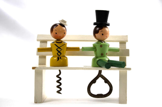 Vintage Mid-Century Wooden Bar Tool Set – Lady Corkscrew & Gentleman Bottle Open