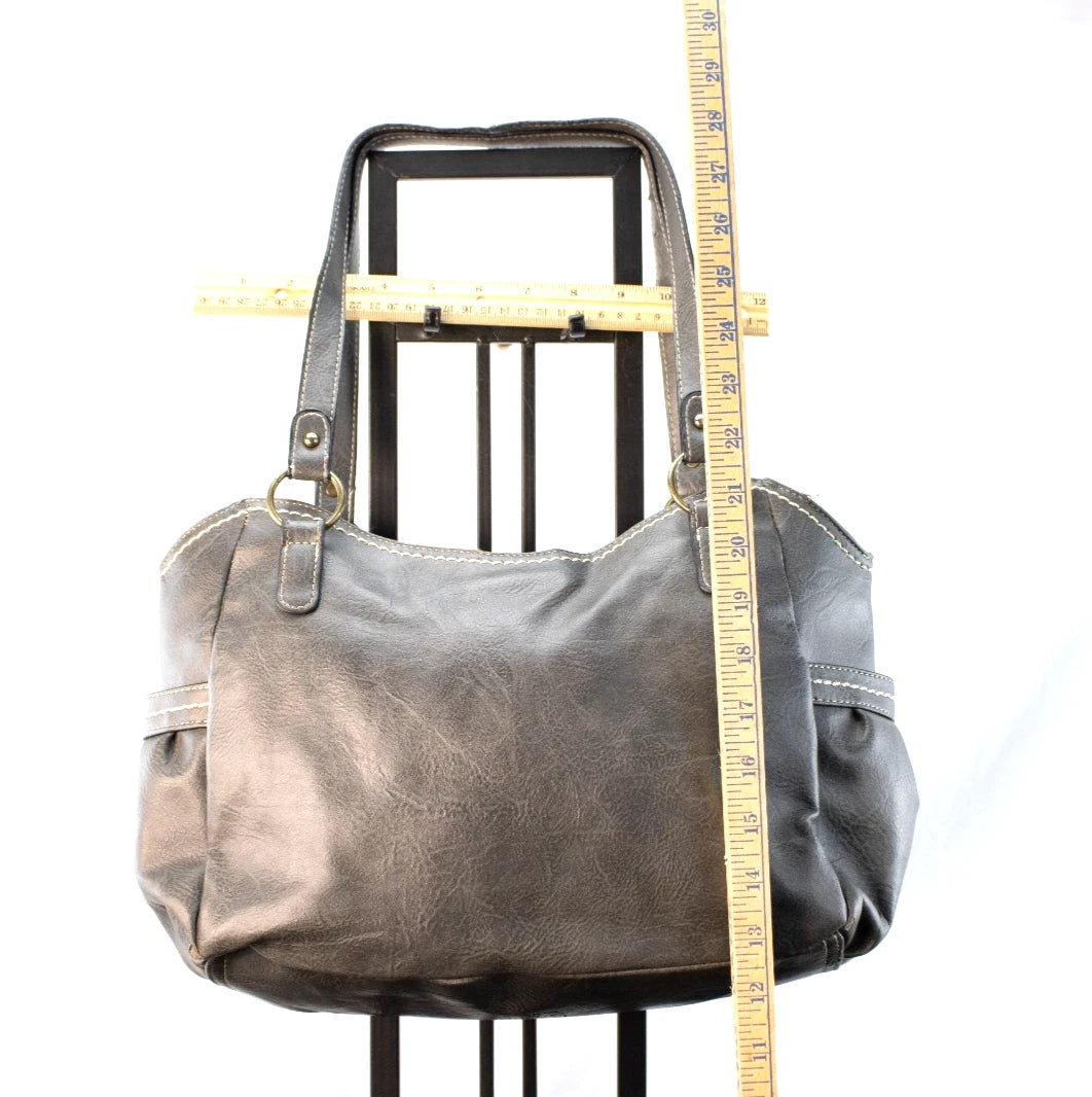 ✨ b.ø.c. Born Concept Charcoal Faux Leather Tote – Rustic Stitch Detail