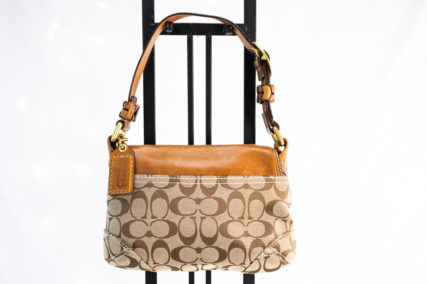 Vintage Coach Signature Canvas Shoulder Bag with Leather Buckle