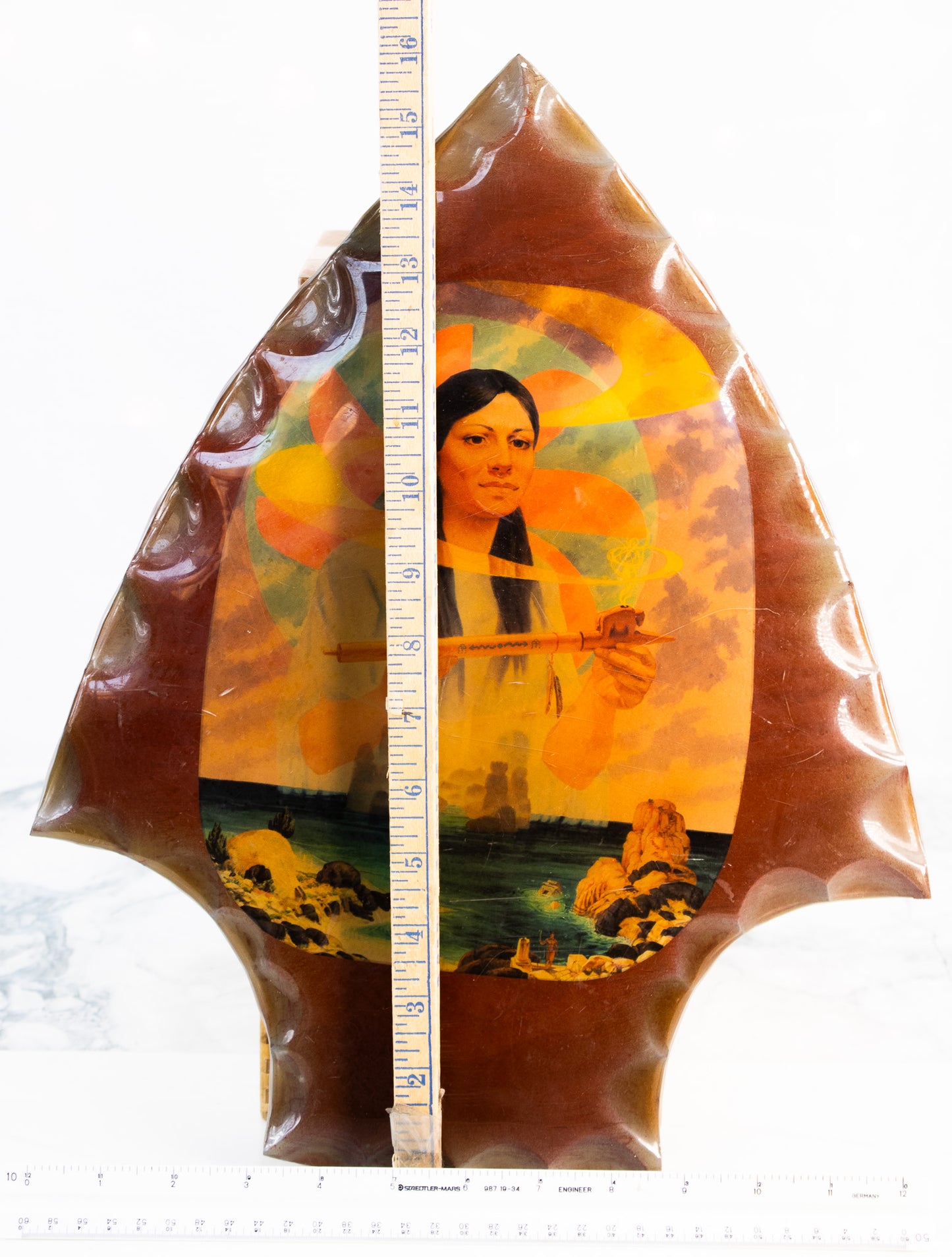 Vintage Arrowhead-Shaped Spiritual Wall Art | Woman with Flute Plaque