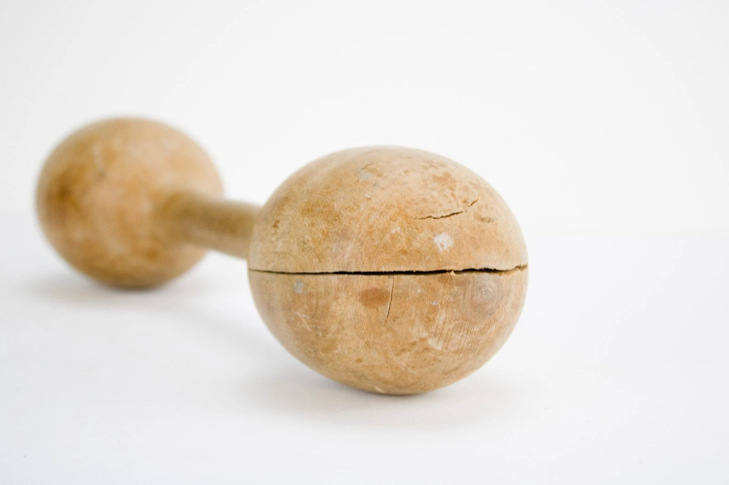 Antique Turned Wood Dumbbell | Primitive Folk Gym Decor | Rustic Farmhouse Shelf