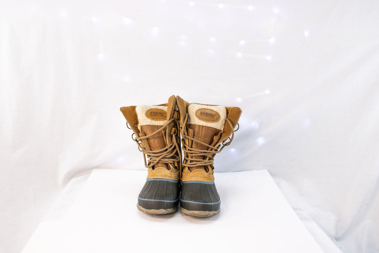 Khombu Womens Duck Boots Size 6 Winter Suede Knit Cuff Lace Up Waterproof