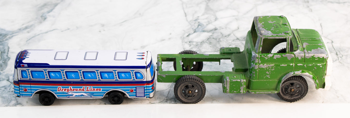 Vintage Toy Vehicle Lot – Greyhound Bus & Truck Cab