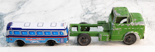 Vintage Toy Vehicle Lot – Greyhound Bus & Truck Cab