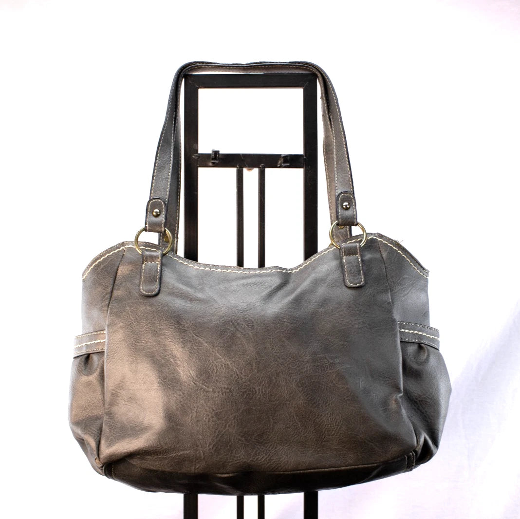 ✨ b.ø.c. Born Concept Charcoal Faux Leather Tote – Rustic Stitch Detail