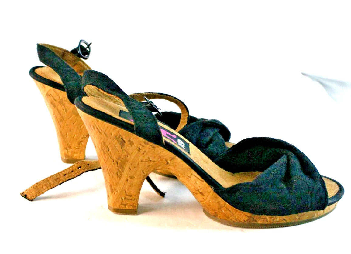 🐾 K9 Black Cork Wedge Sandals – Size 8M – Barkin’ Bold Style!