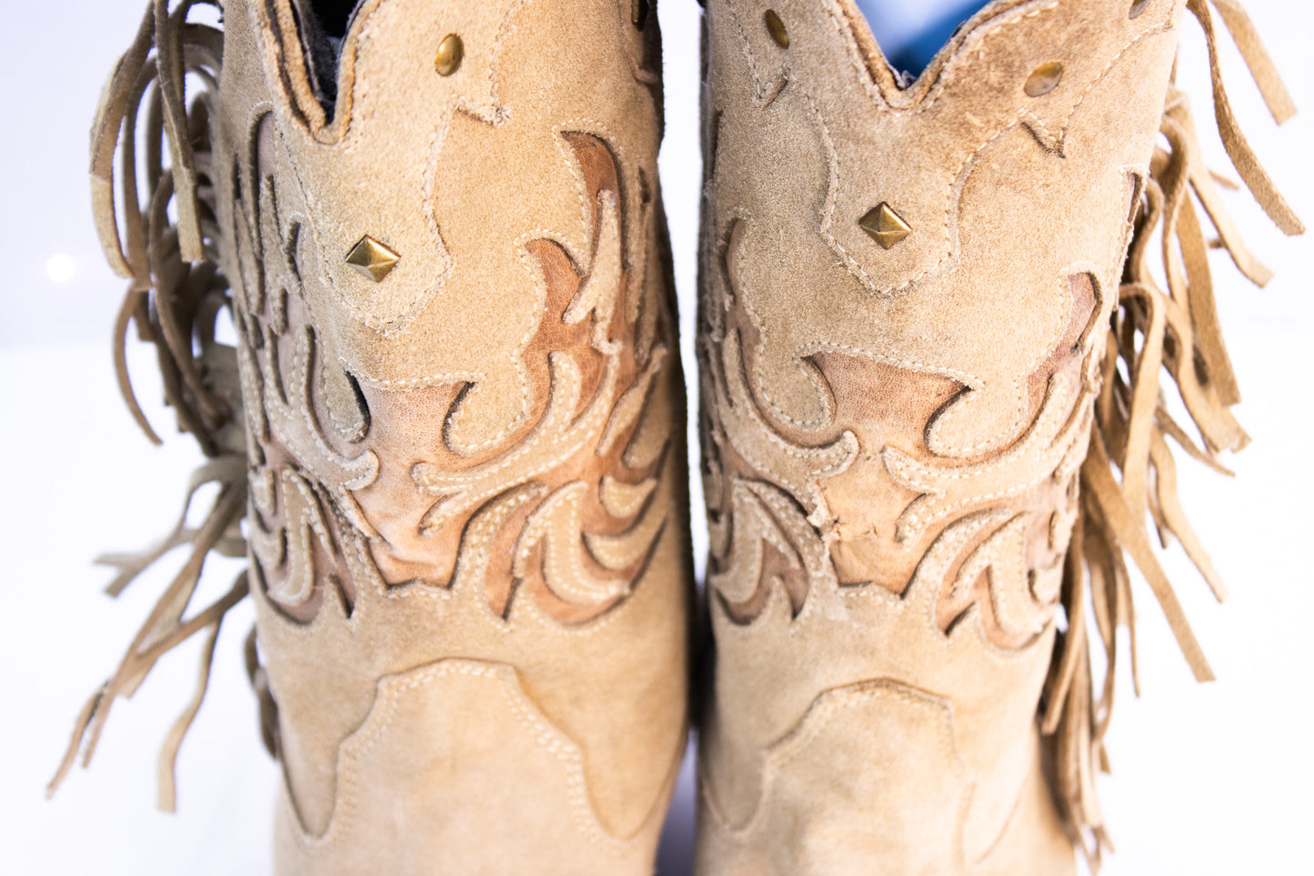 Roper Fringe Western Boots – Women’s Size 6.5 – Tan Suede Cowgirl Boots