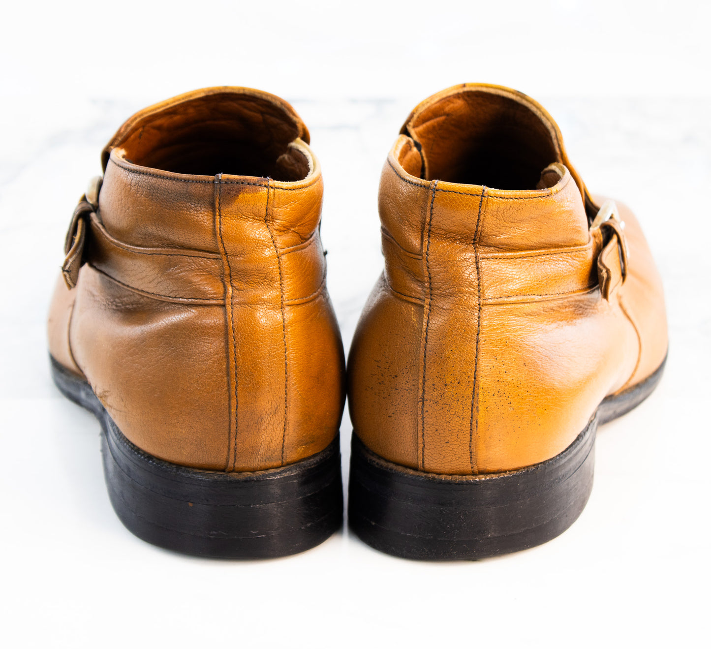 Italian Cognac Leather Buckle Boots Mens 11 Handmade Dress Boots