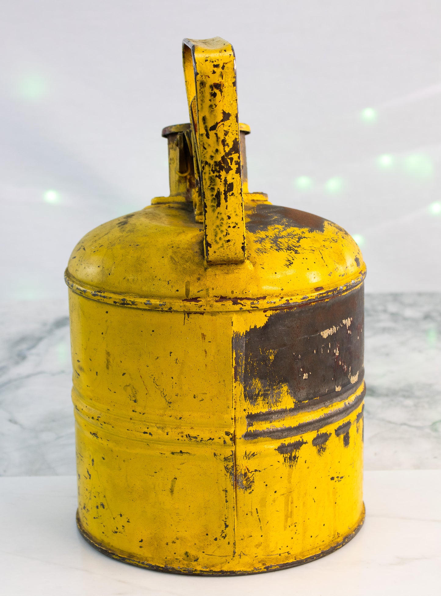 Vintage Justrite Safety Can – Chicago Industrial Metal Fuel Can, Yellow, Mid-Century
