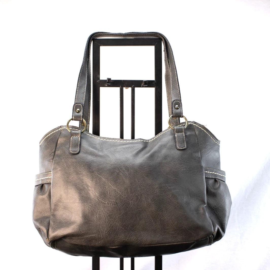 ✨ b.ø.c. Born Concept Charcoal Faux Leather Tote – Rustic Stitch Detail