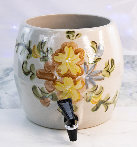 Vintage Rowe Stoneware Beverage Crock Hand Painted Floral Dispenser