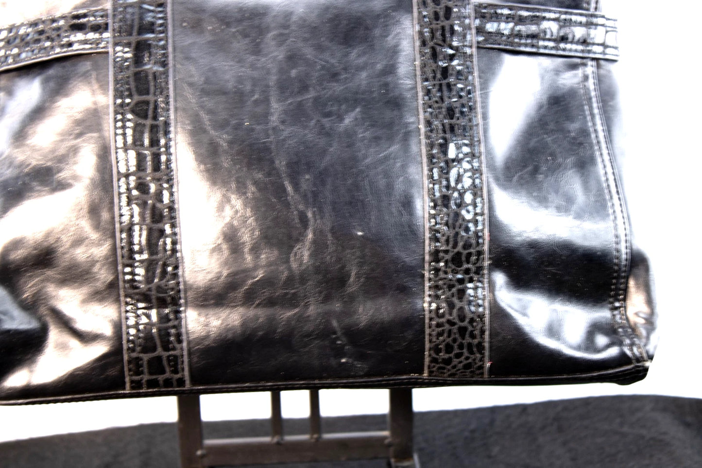 ✨ Diverso Black Patent-Trim Leather Tote – Made in Spain – Triple Compartment