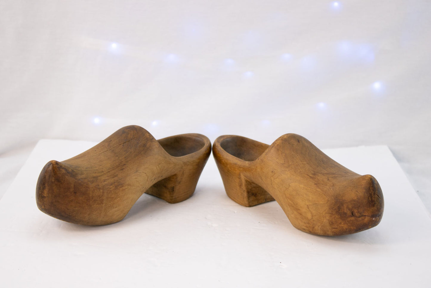 Vintage Wooden Clog Shoes Pair Hand Carved Folk Footwear