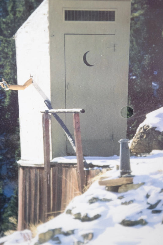 Vintage S.L. Hoffman Signed Photo Print – Snowy Colorado Outhouse Scene | 1980s