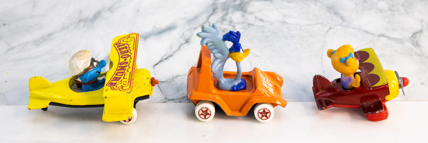 Vintage Smurf Airplane Road Runner Jeep Disney Bear Biplane Toy Lot