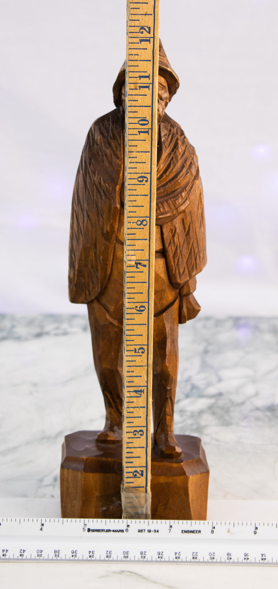 Signed Hand Carved Wooden Folk Art Man Vintage Cloaked Figure Sculpture