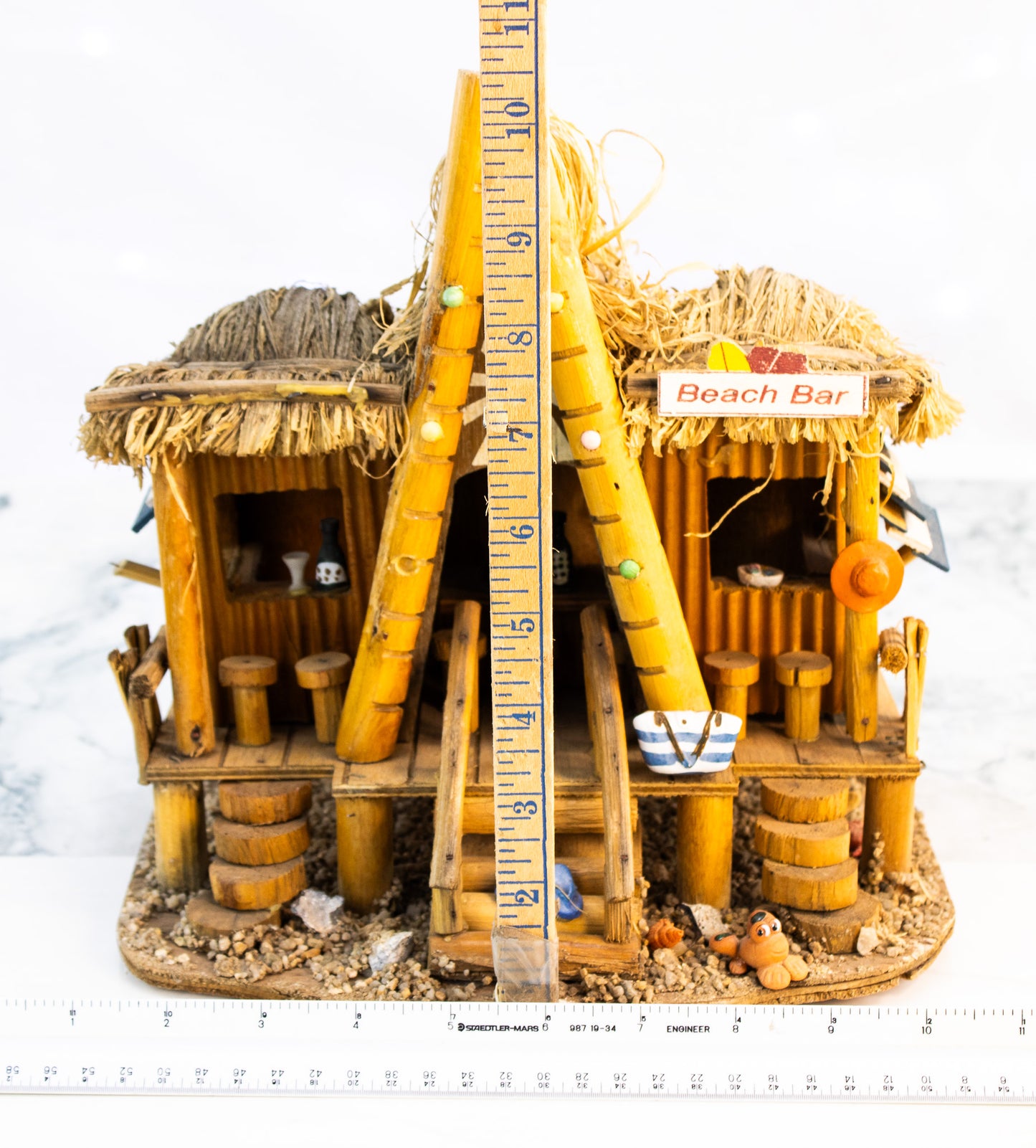 Handmade Miniature Beach Bar Hut | Folk Art Coastal Decor Sculpture