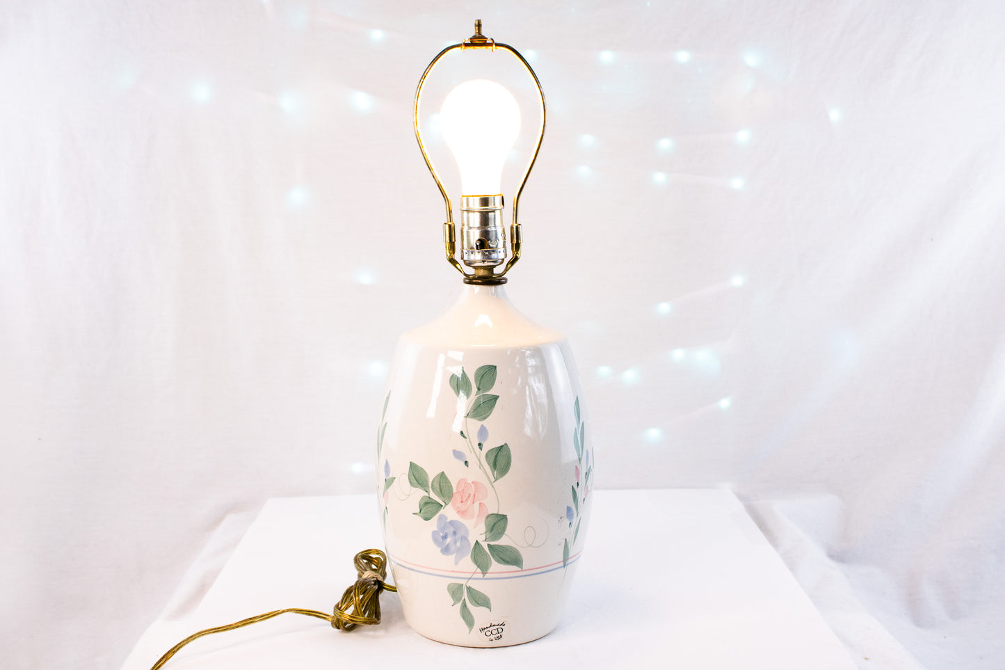 Vintage CCD Floral Ceramic Table Lamp – Handmade USA – Brass Har