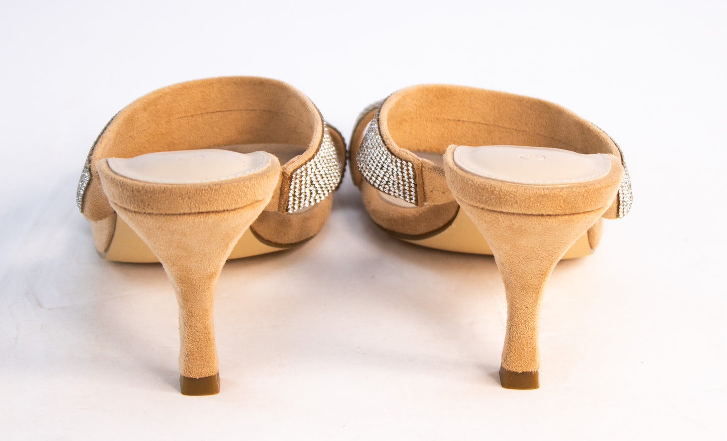 Rhinestone Mule Heels Camel Suede Women’s Size 8 Dress Sandals