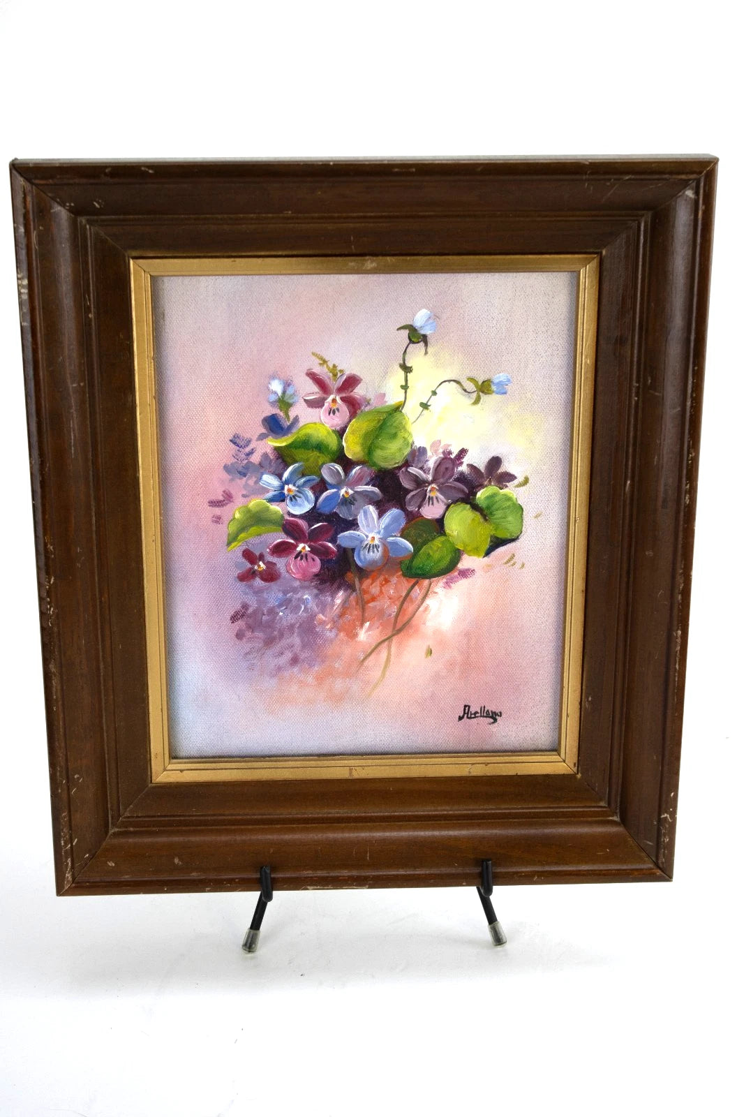 Vintage Floral Still Life by Arellano | Pink & Violet Violets Oil Painting