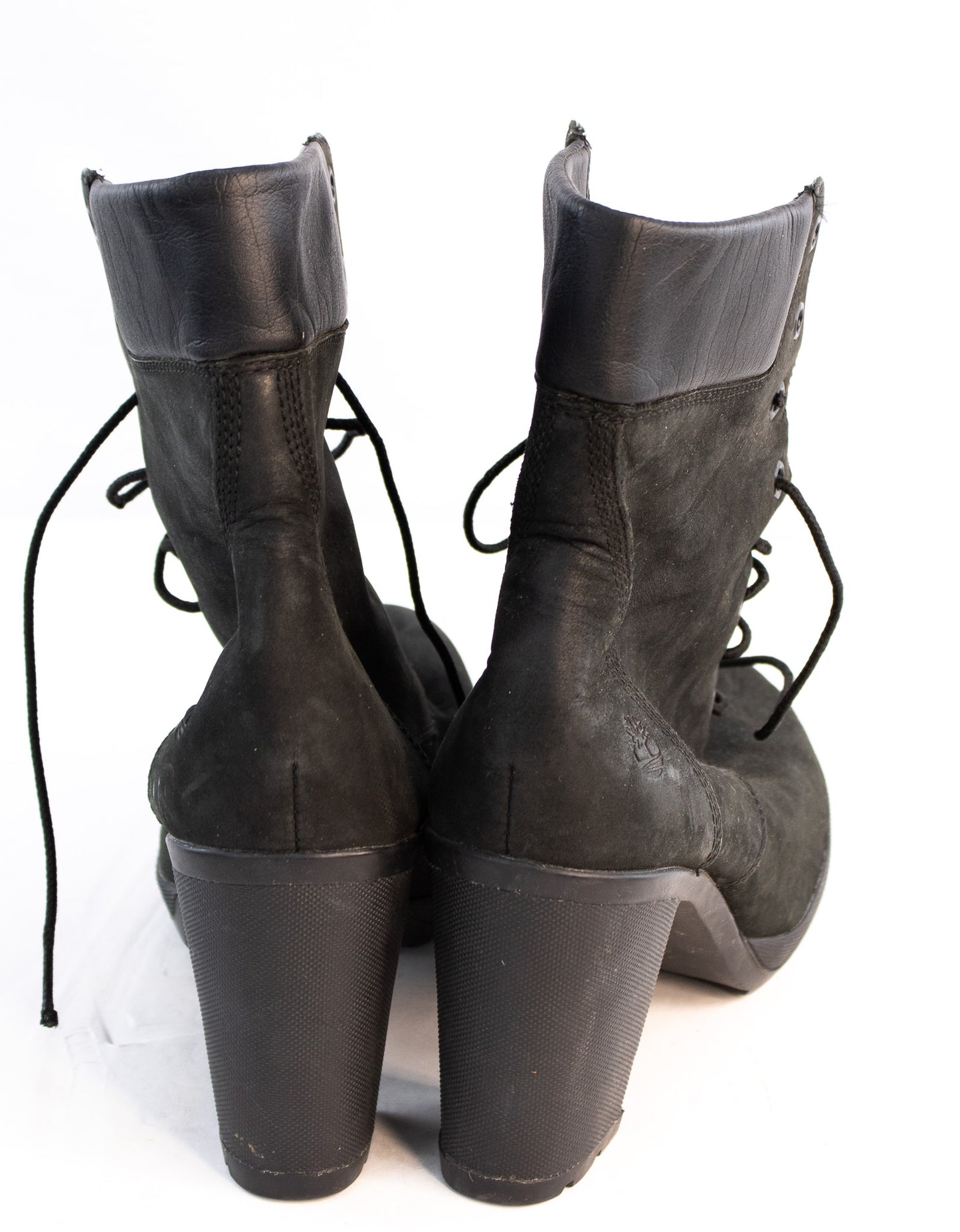 Timberland Black Nubuck Lace-Up Heeled Boots Women’s Size 9.5