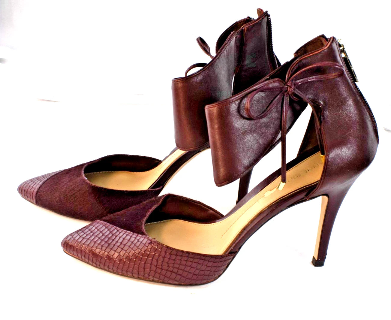 Gianni Bini Ankle Strap D’Orsay Pumps 10M Leather & Calf Hair Pointed Toe