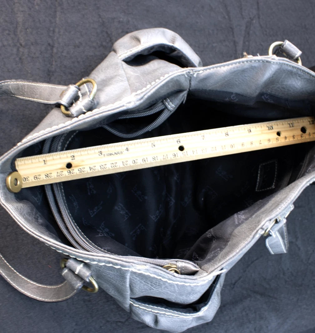 ✨ b.ø.c. Born Concept Charcoal Faux Leather Tote – Rustic Stitch Detail