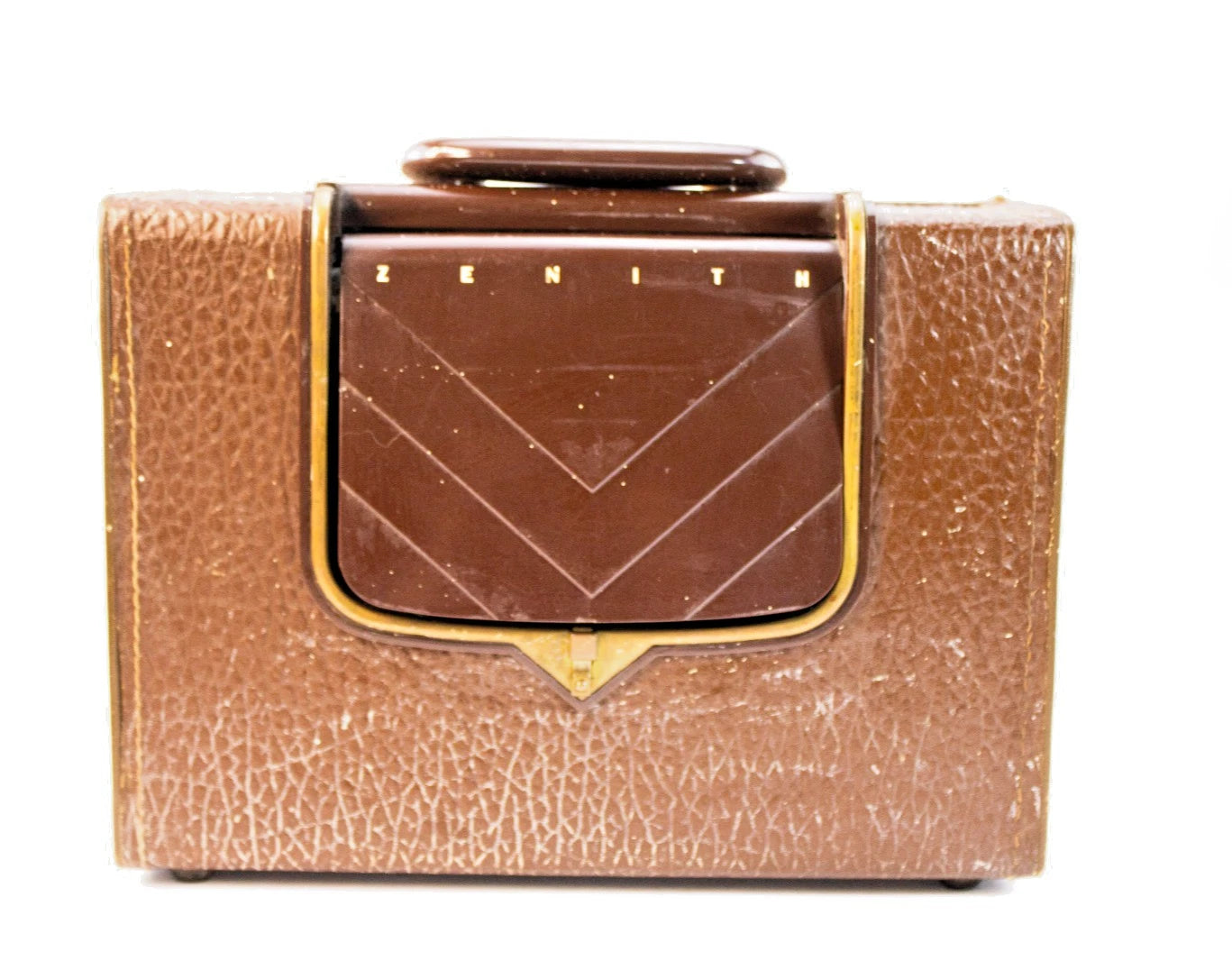 Working Vintage Zenith Tube Radio Z909 — Brown Leatherette Case Illuminated Dial