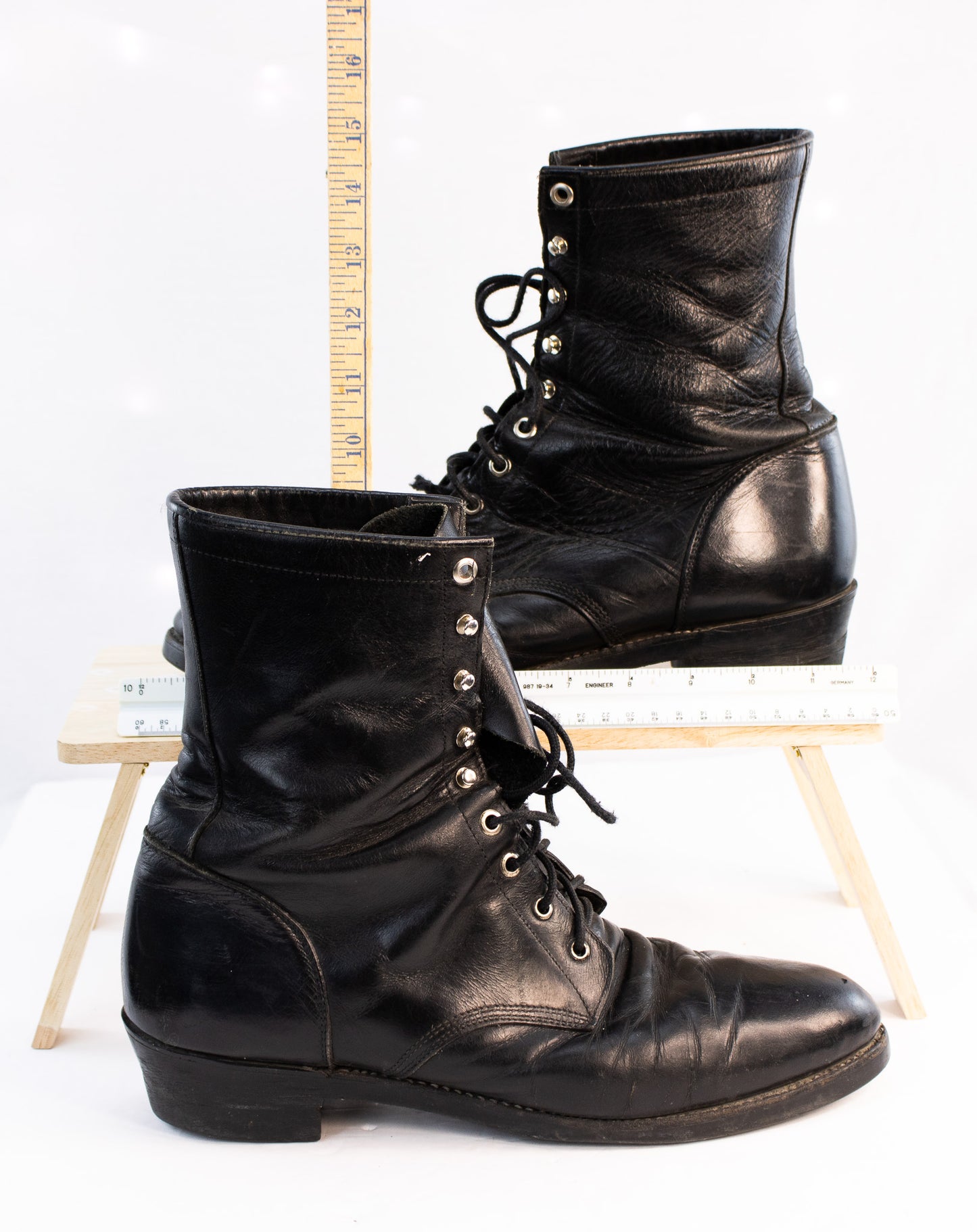 Vintage Justin Black Leather Lace-Up Ankle Boots | Made in USA