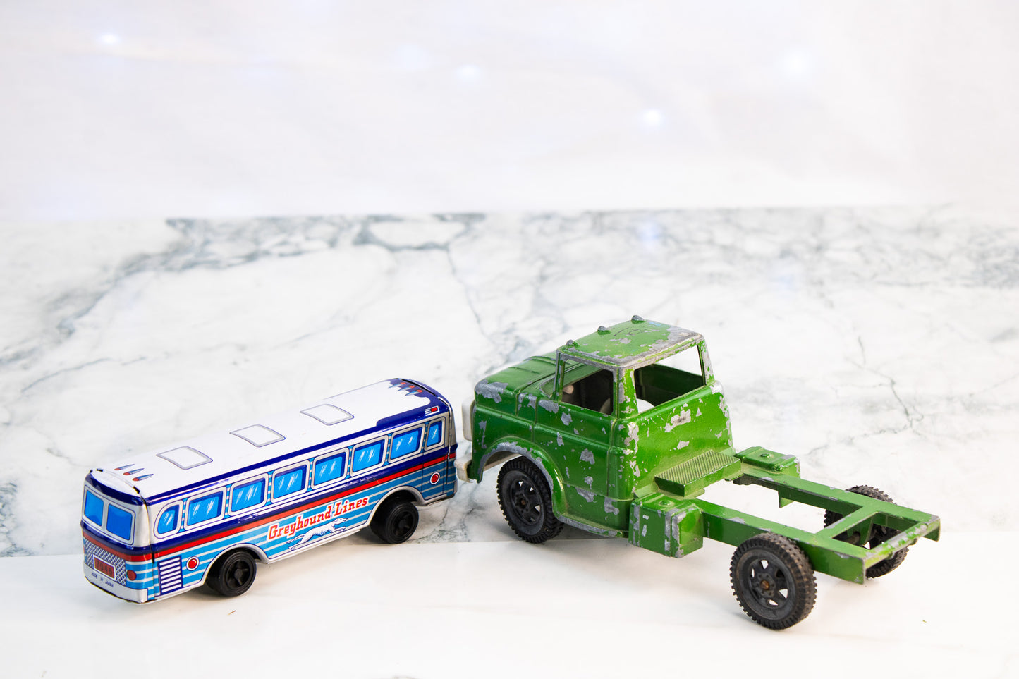 Vintage Toy Vehicle Lot – Greyhound Bus & Truck Cab